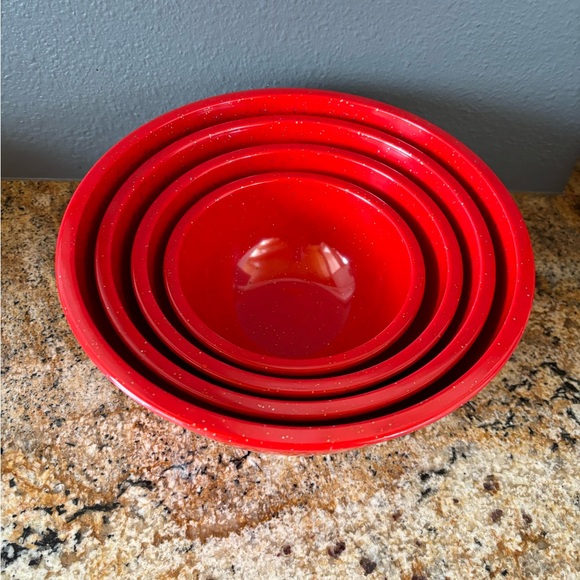 Crate&Barrel NWT red sparkle set of 4 melamine mixing bowls - Picture 1 of 4